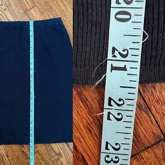 90s Vintage Navy Blue Knit Pencil Skirt Size 6 Straight Midi Elastic Waist Basic - Picture 10 of 14